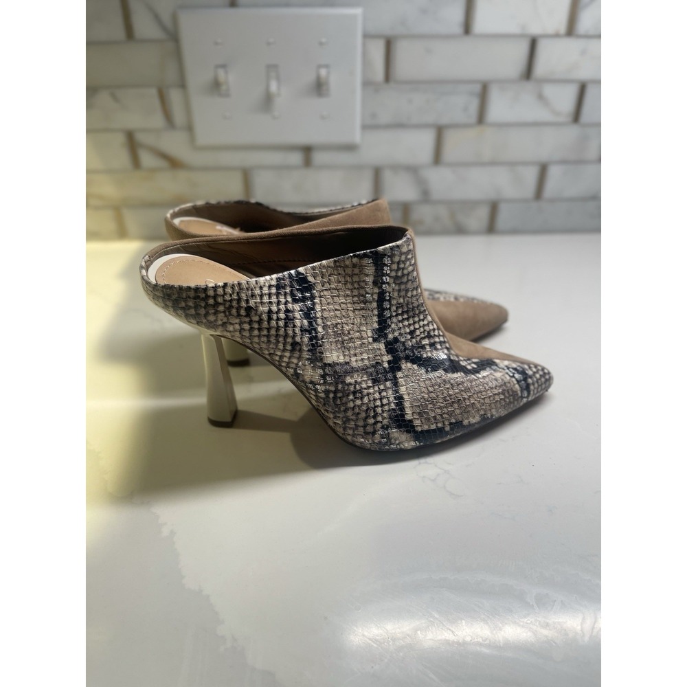 Snake And Suede Mules Pointed Toe Heels Animal Print Suede 8